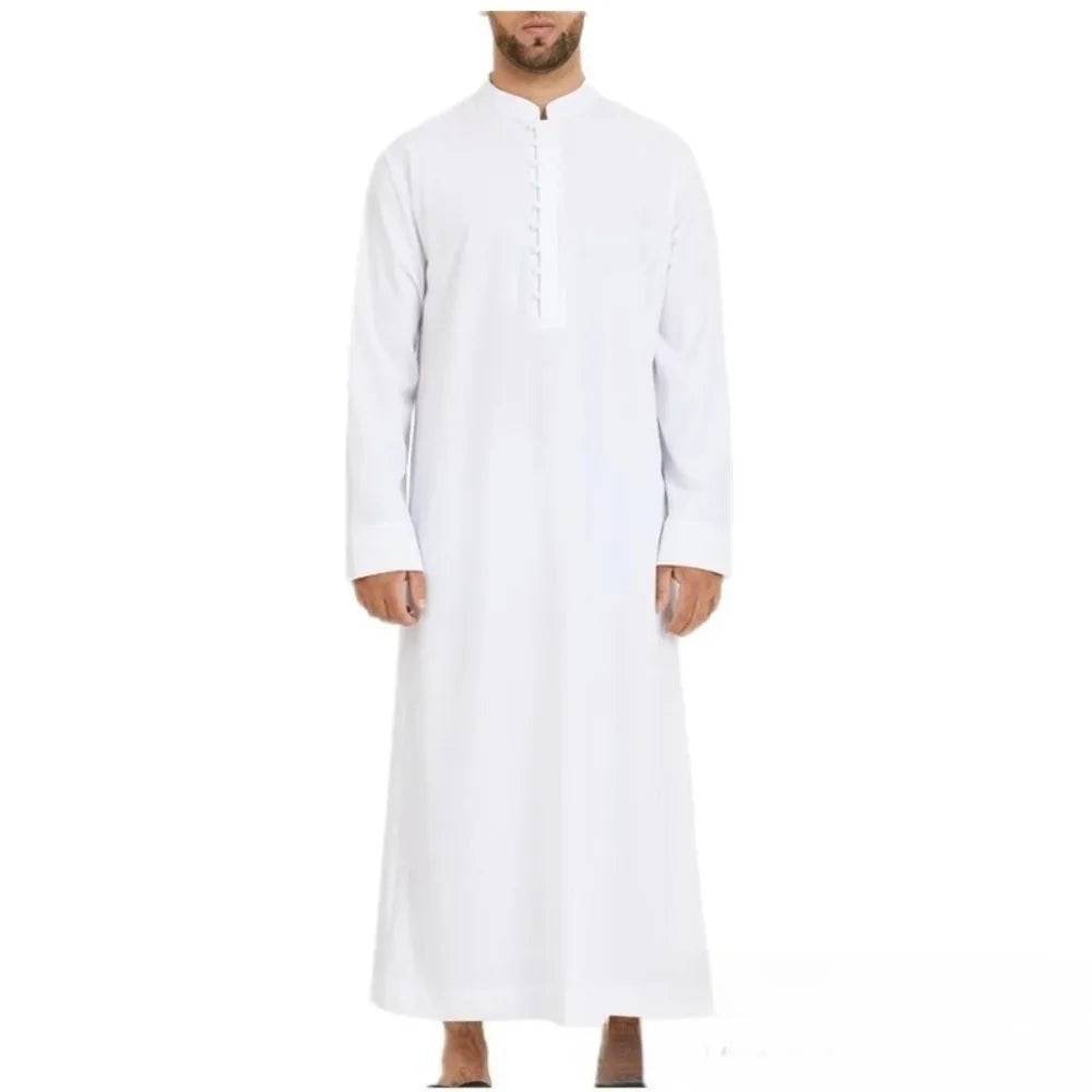 Men Muslim Robe Loose Fit Tropical Long Dress with Stand Collar New Round Neck Arabic Middle East Islamic Clothing for Men