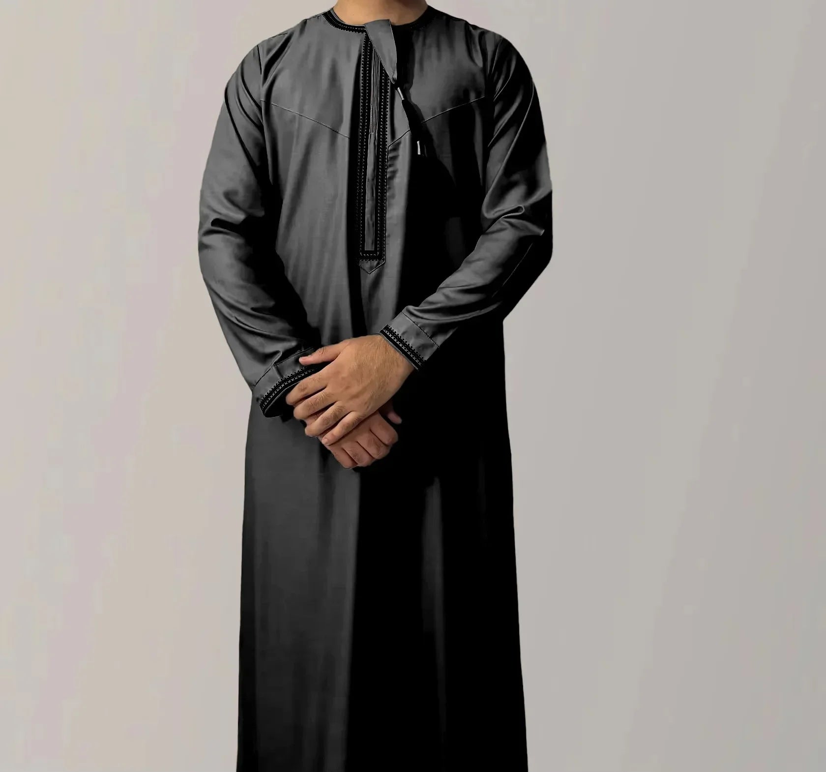 New Men's Muslim Fashion Abayas Dress O Neck Long Sleeve Pullover Kaftan Pakistan Saudi Arab Caftan Islamic Clothing Prayer Robe