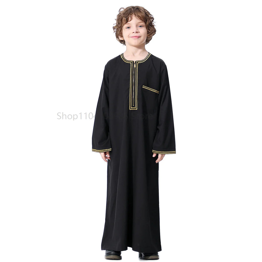 Muslim Children Saudi Arab Boys Robe Kaftan Prayer Islam Ramadan Clothing Long Sleeve Middle East Teenage Dress
