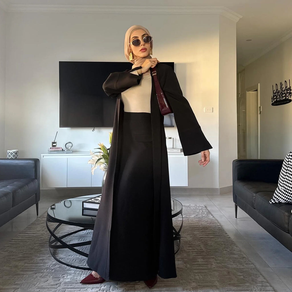 Eid Muslim Sets Women Kimono Cardigan Skirt 2 Piece Dress Turkey Outfit Islam Clothing Dubai Abaya Suit Ensemble Femme Musulmane