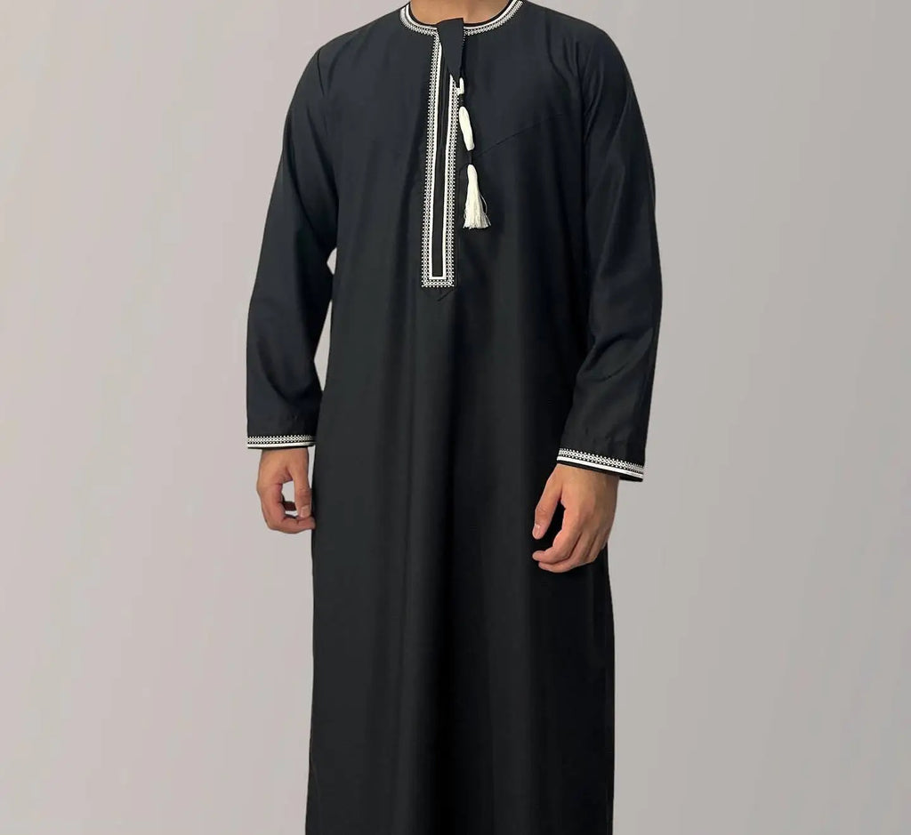 New Men's Muslim Fashion Abayas Dress O Neck Long Sleeve Pullover Kaftan Pakistan Saudi Arab Caftan Islamic Clothing Prayer Robe