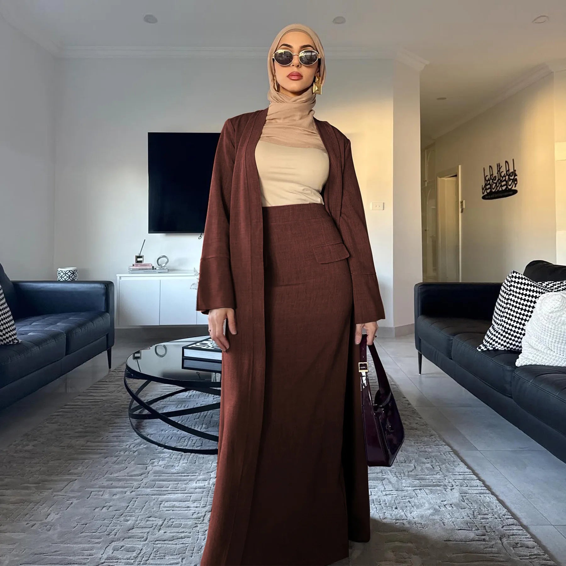 Eid Muslim Sets Women Kimono Cardigan Skirt 2 Piece Dress Turkey Outfit Islam Clothing Dubai Abaya Suit Ensemble Femme Musulmane