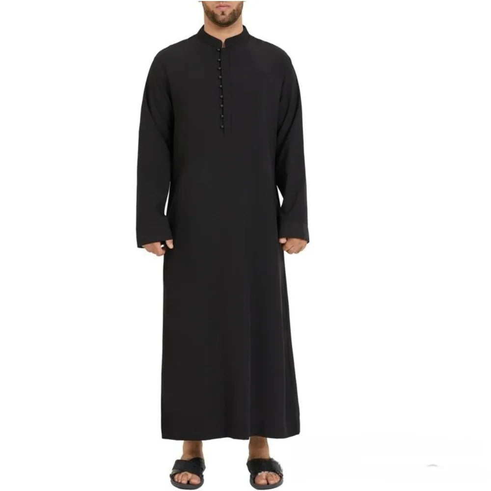 Men Muslim Robe Loose Fit Tropical Long Dress with Stand Collar New Round Neck Arabic Middle East Islamic Clothing for Men