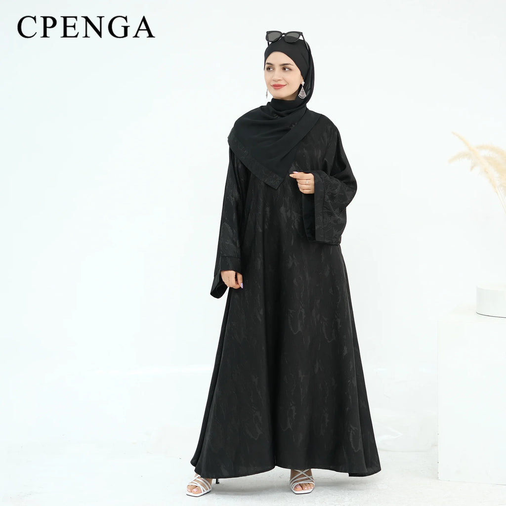 Stylish Abaya Dress for Muslim Women Turkey Inspired Modest Floral Jacquard Long Sleeve Prayer Gown Elegant Fall Islam Clothing