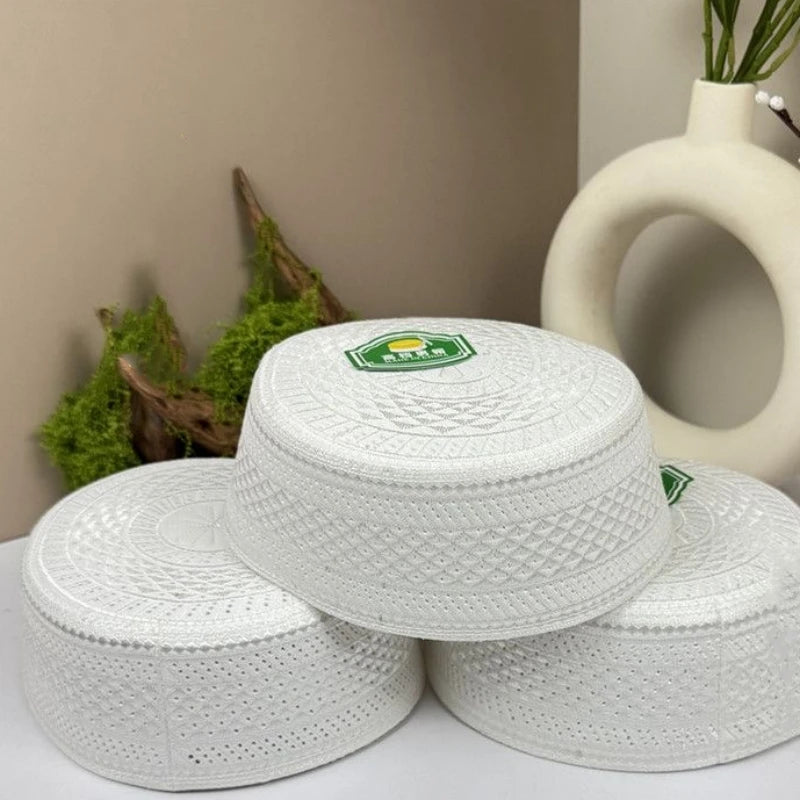Muslim Caps For Men Clothing Hat Turkey Tax Kippa Kufi Saudi Islamic Prayer White Embroidery Mesh Summer 03500