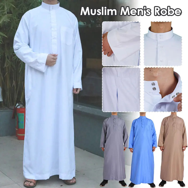 Muslim Islamic Robes Clothing Men's Arab Robe Retro Long Sleeve Thobe Robes Solid Color Loose Dubai Saudi Arab Kaftan Shirt Top