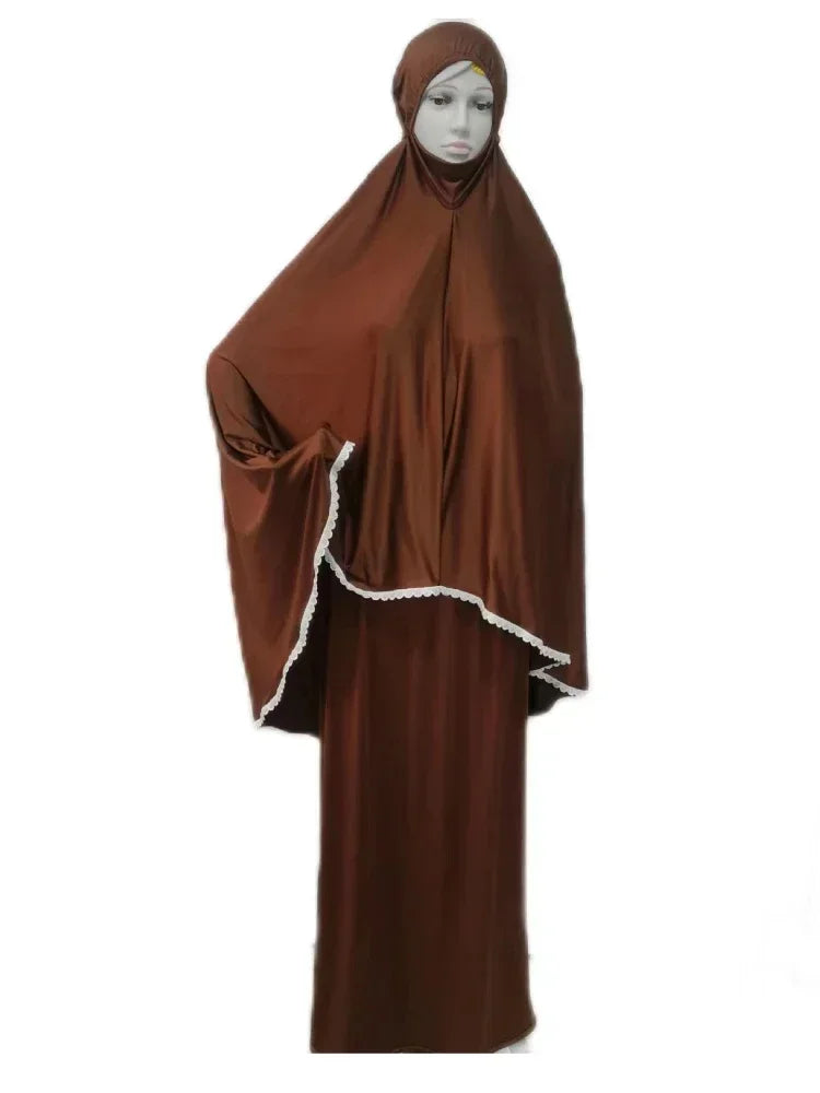 Eid Ramadan Prayer Garment Muslim Women Skirt Sets 2 Piece Abaya Set Dress musulman ensembles Hijab Long Khimar Skirt Sets Niqab