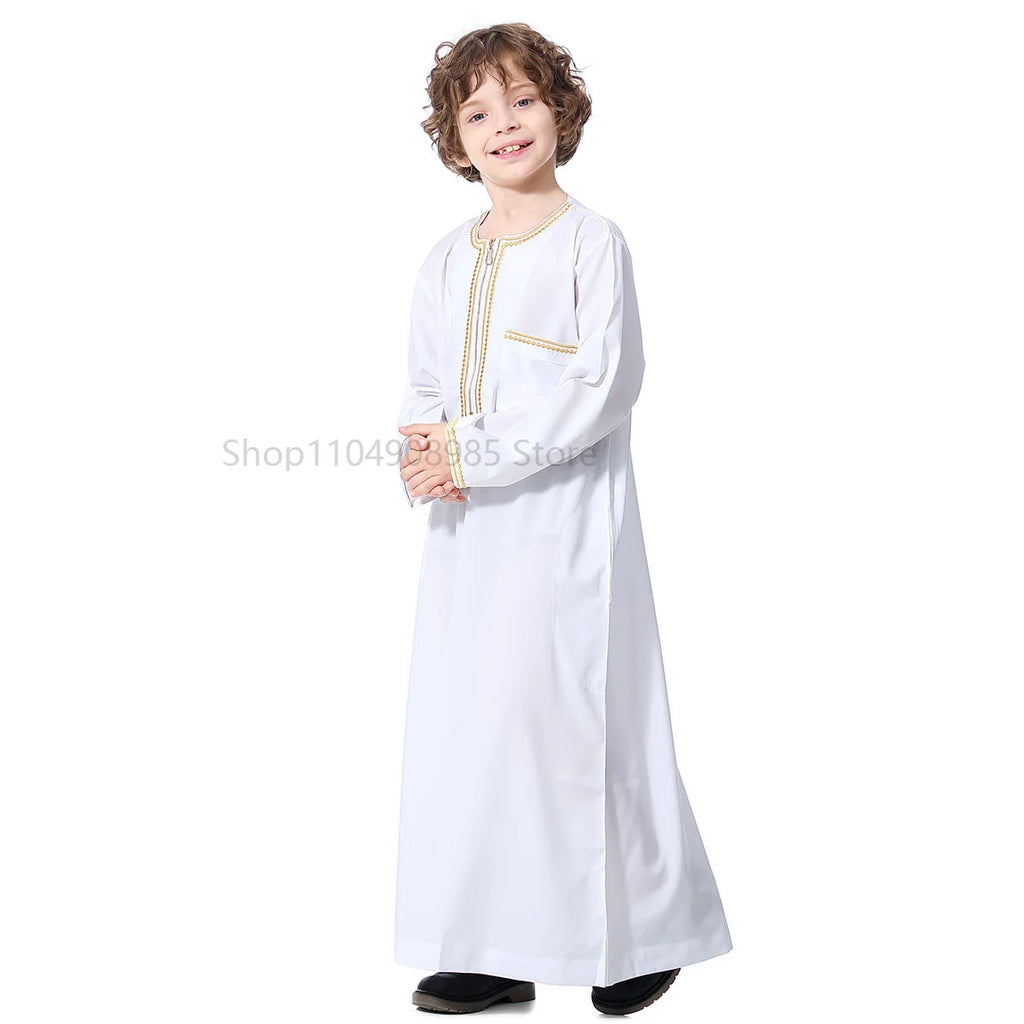 Muslim Children Saudi Arab Boys Robe Kaftan Prayer Islam Ramadan Clothing Long Sleeve Middle East Teenage Dress