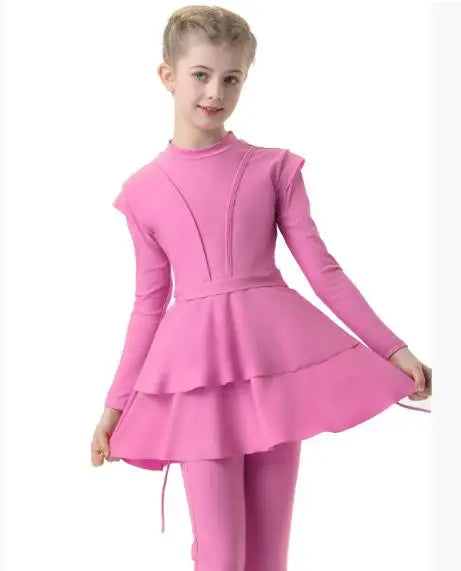 New 2024 Islamic Dubai Modest Abaya 3 Piece Set Black Burkini Muslim Kids Swimwear Girl With Swim Cap Femme Musulmane Clothing