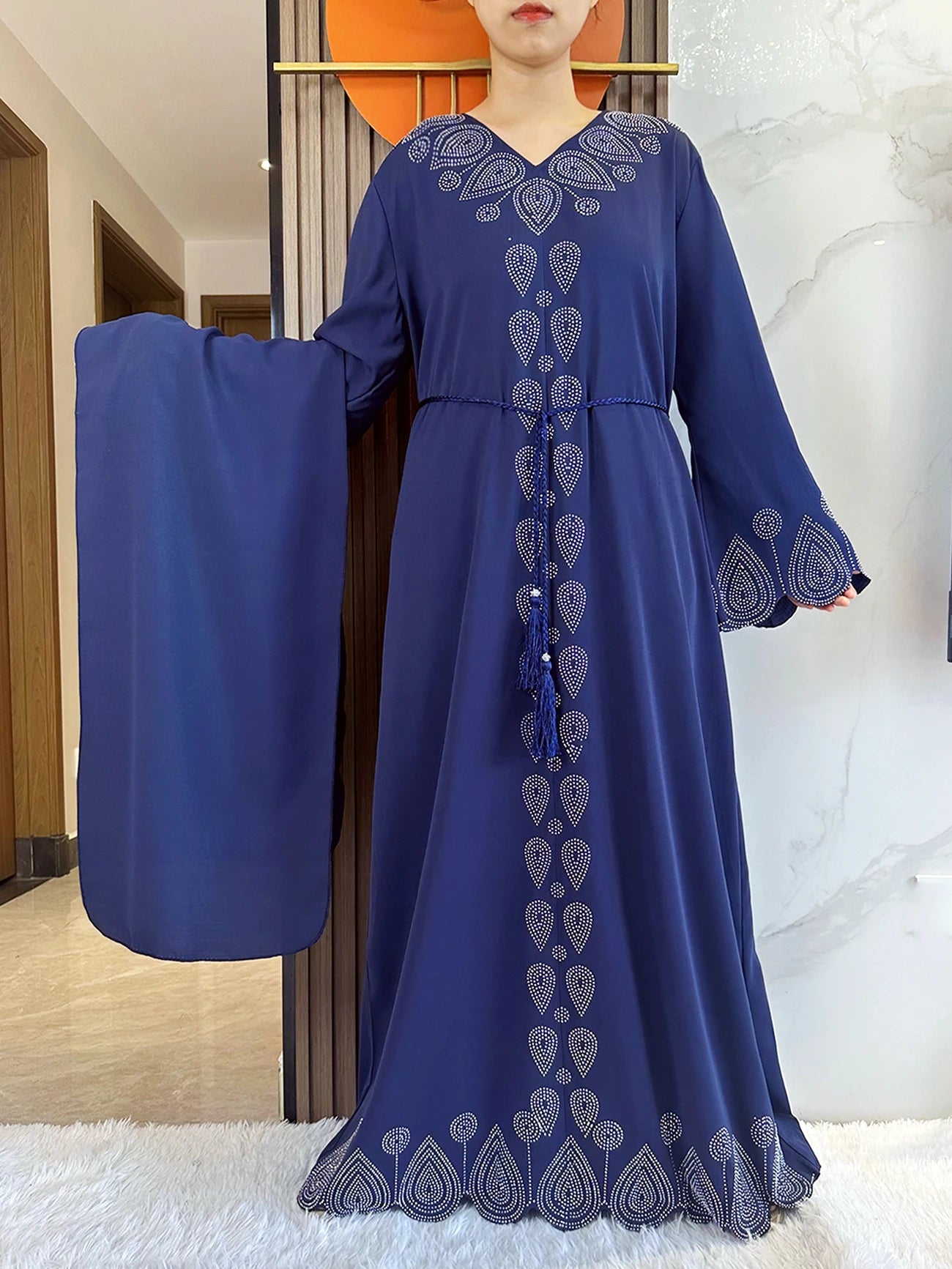 New 2024 Dubai Diamond Muslim Modest Dress for Women Elegant Arabic Femme Hijab Abaya 2024 Islamic Long Sleeve Turkey Clothing