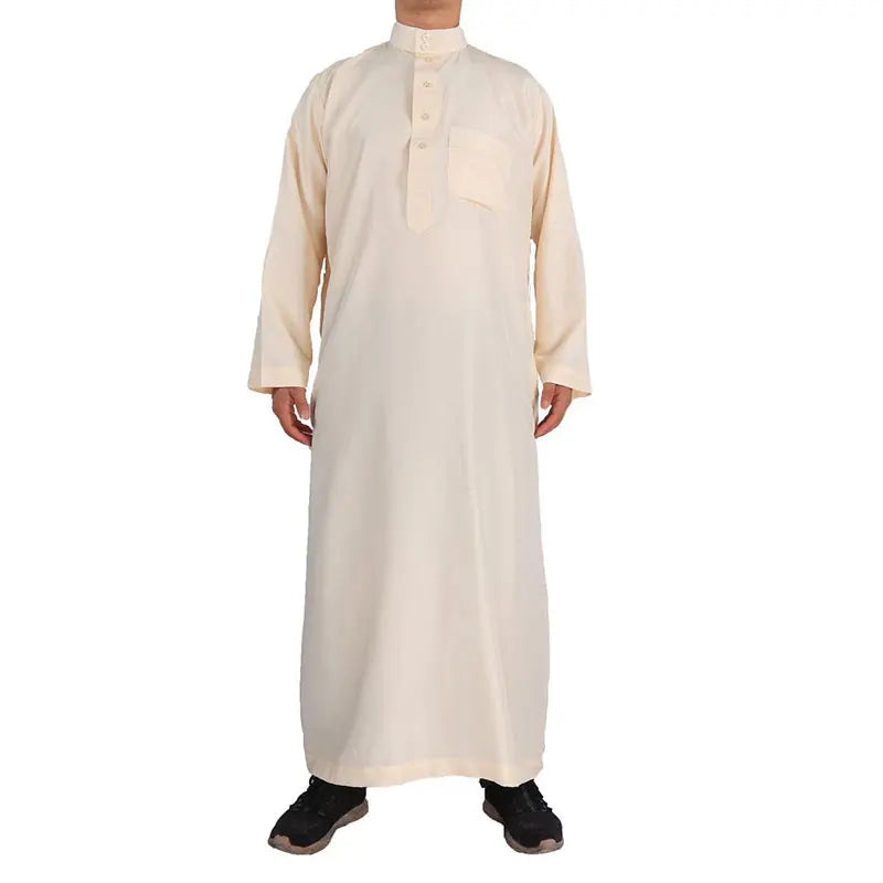 Muslim Islamic Robes Clothing Men's Arab Robe Retro Long Sleeve Thobe Robes Solid Color Loose Dubai Saudi Arab Kaftan Shirt Top