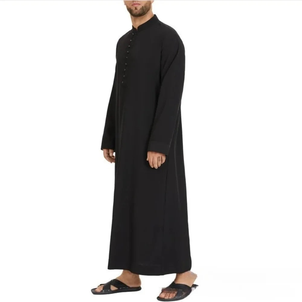 Men Muslim Robe Loose Fit Tropical Long Dress with Stand Collar New Round Neck Arabic Middle East Islamic Clothing for Men
