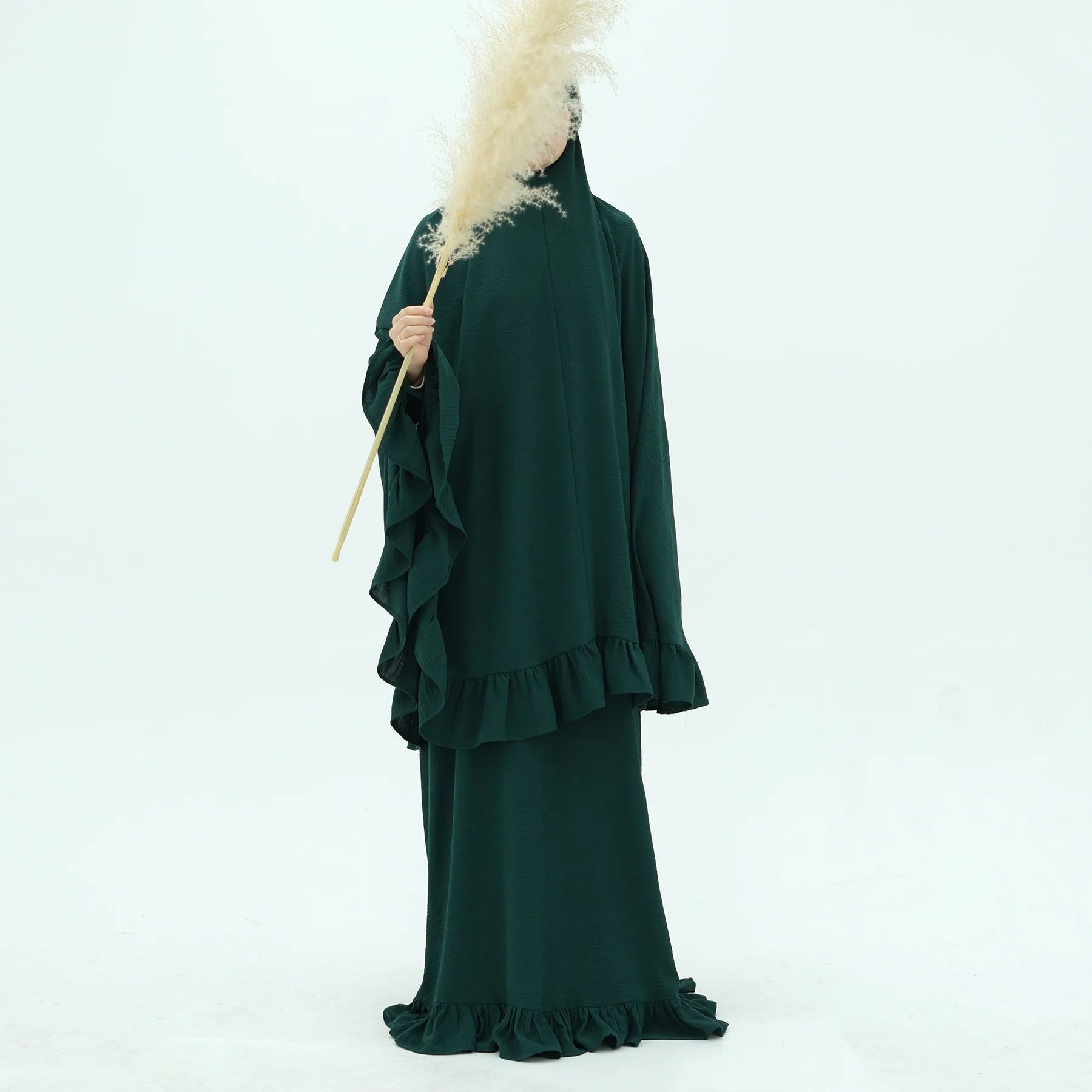 Muslim Set Hijabi Ruffles Jilbab 2 Piece Set Extra Long Khimar Scarf  Abaya Dress Dubai Muslim Women Islamic Prayer Clothes Suit