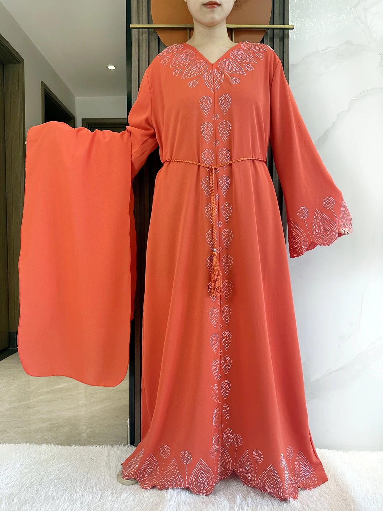 New 2024 Dubai Diamond Muslim Modest Dress for Women Elegant Arabic Femme Hijab Abaya 2024 Islamic Long Sleeve Turkey Clothing