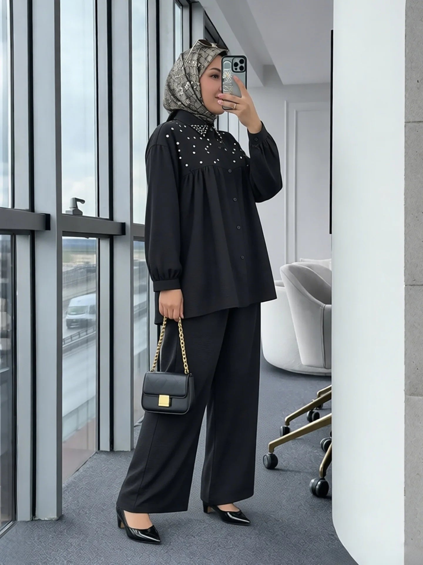 2PCS Eid Muslim Sets for Women Beaded Shirt and Pants Islam Clothing Turkey Abaya Tops Trousers Ramadan Outfits Femme Ensembles