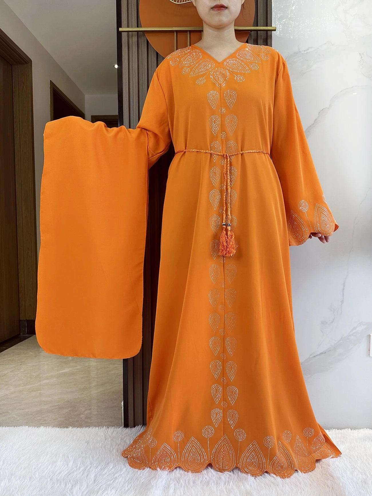 New 2024 Dubai Diamond Muslim Modest Dress for Women Elegant Arabic Femme Hijab Abaya 2024 Islamic Long Sleeve Turkey Clothing