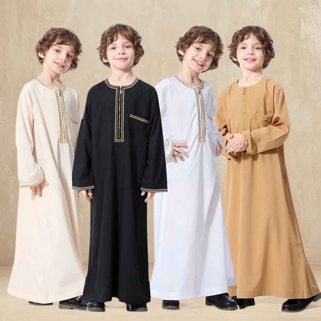Muslim Children Saudi Arab Boys Robe Kaftan Prayer Islam Ramadan Clothing Long Sleeve Middle East Teenage Dress