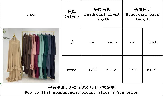 Muslim Set Hijabi Ruffles Jilbab 2 Piece Set Extra Long Khimar Scarf  Abaya Dress Dubai Muslim Women Islamic Prayer Clothes Suit