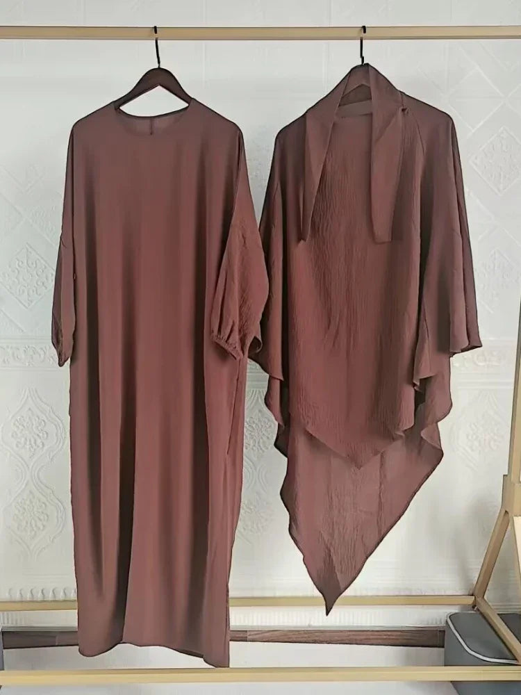 Eid Muslim Women Long Khimar 2 Piece Set Abaya Dress Prayer Garment Hijab Full Cover Islamic Ramadan Kaftan Djellaba 2023