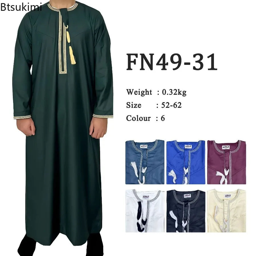 New Men's Muslim Fashion Abayas Dress O Neck Long Sleeve Pullover Kaftan Pakistan Saudi Arab Caftan Islamic Clothing Prayer Robe