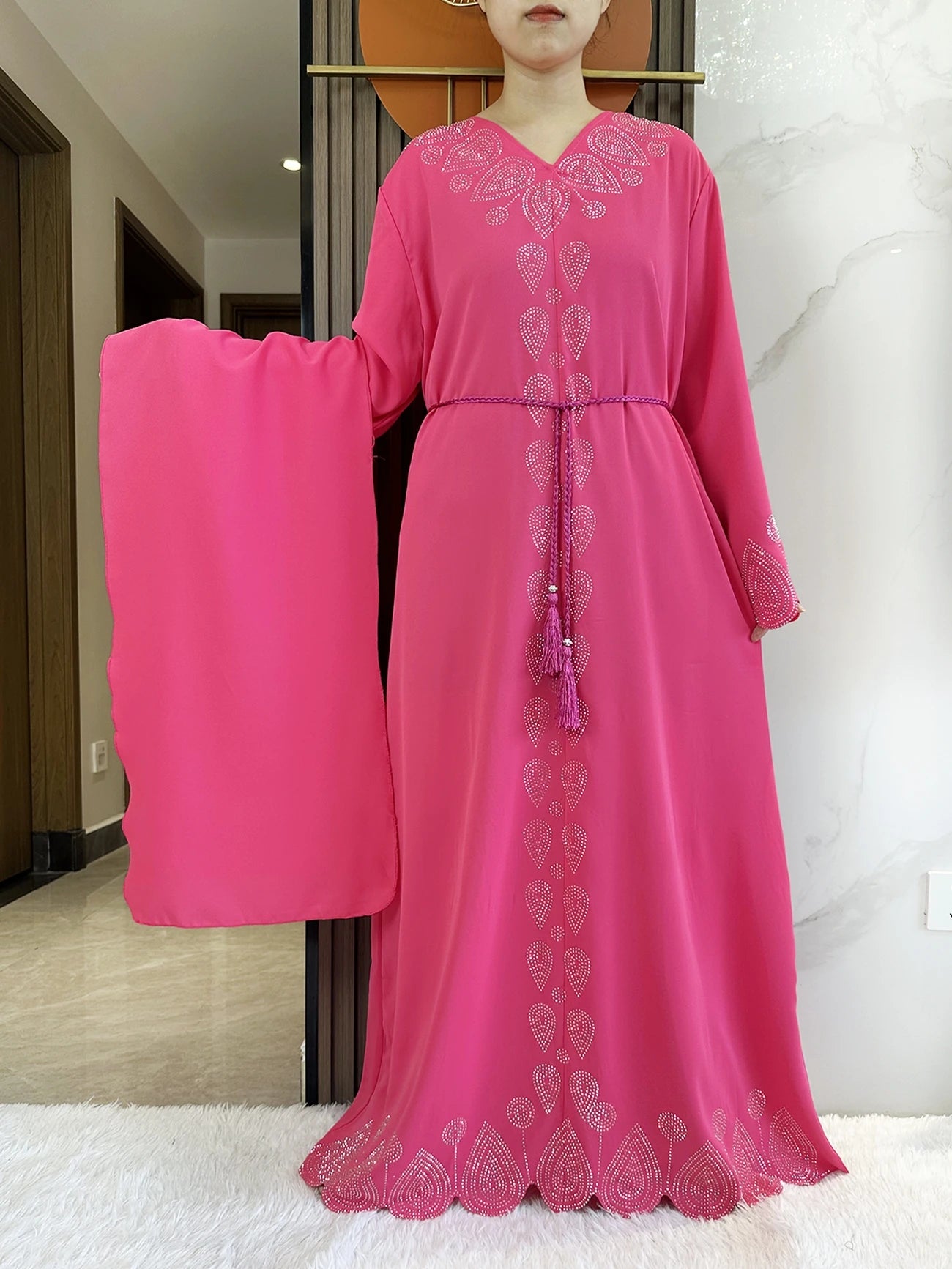 New 2024 Dubai Diamond Muslim Modest Dress for Women Elegant Arabic Femme Hijab Abaya 2024 Islamic Long Sleeve Turkey Clothing
