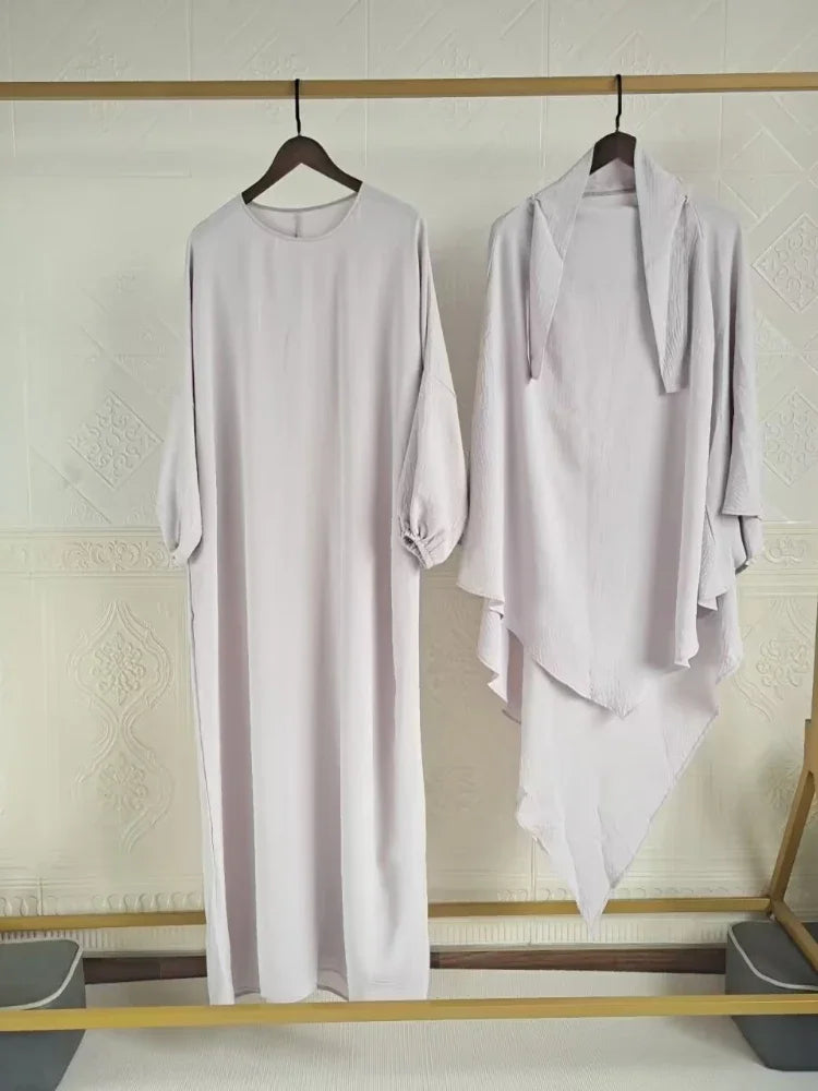 Eid Muslim Women Long Khimar 2 Piece Set Abaya Dress Prayer Garment Hijab Full Cover Islamic Ramadan Kaftan Djellaba 2023