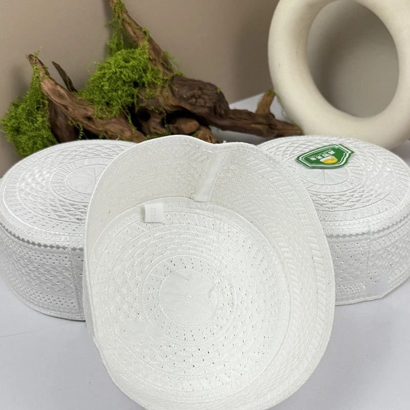 Muslim Caps For Men Clothing Hat Turkey Tax Kippa Kufi Saudi Islamic Prayer White Embroidery Mesh Summer 03500