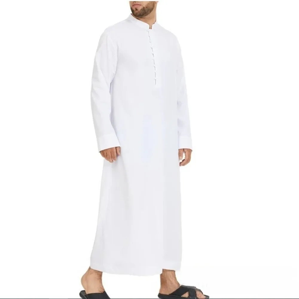 Men Muslim Robe Loose Fit Tropical Long Dress with Stand Collar New Round Neck Arabic Middle East Islamic Clothing for Men
