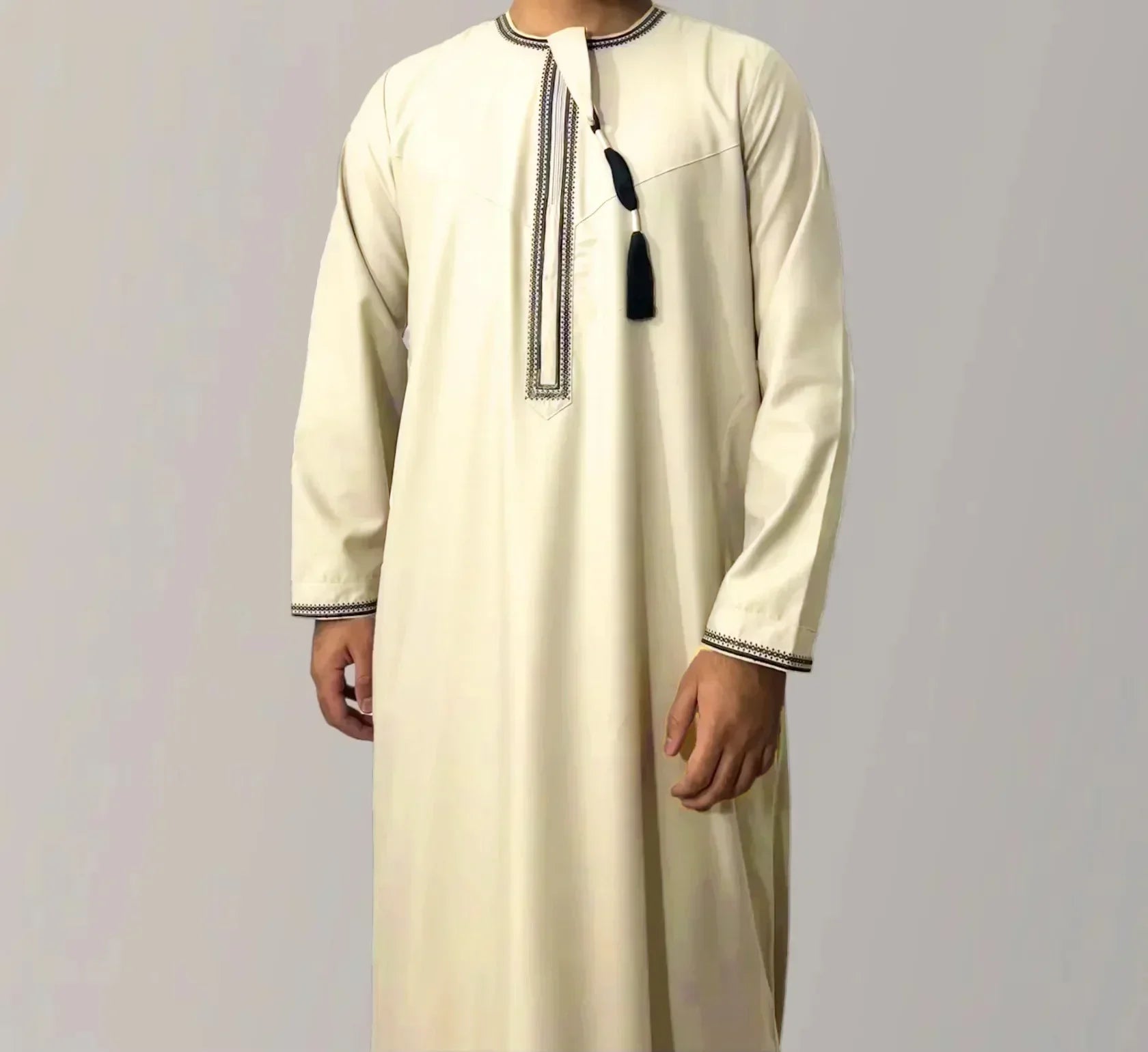 New Men's Muslim Fashion Abayas Dress O Neck Long Sleeve Pullover Kaftan Pakistan Saudi Arab Caftan Islamic Clothing Prayer Robe