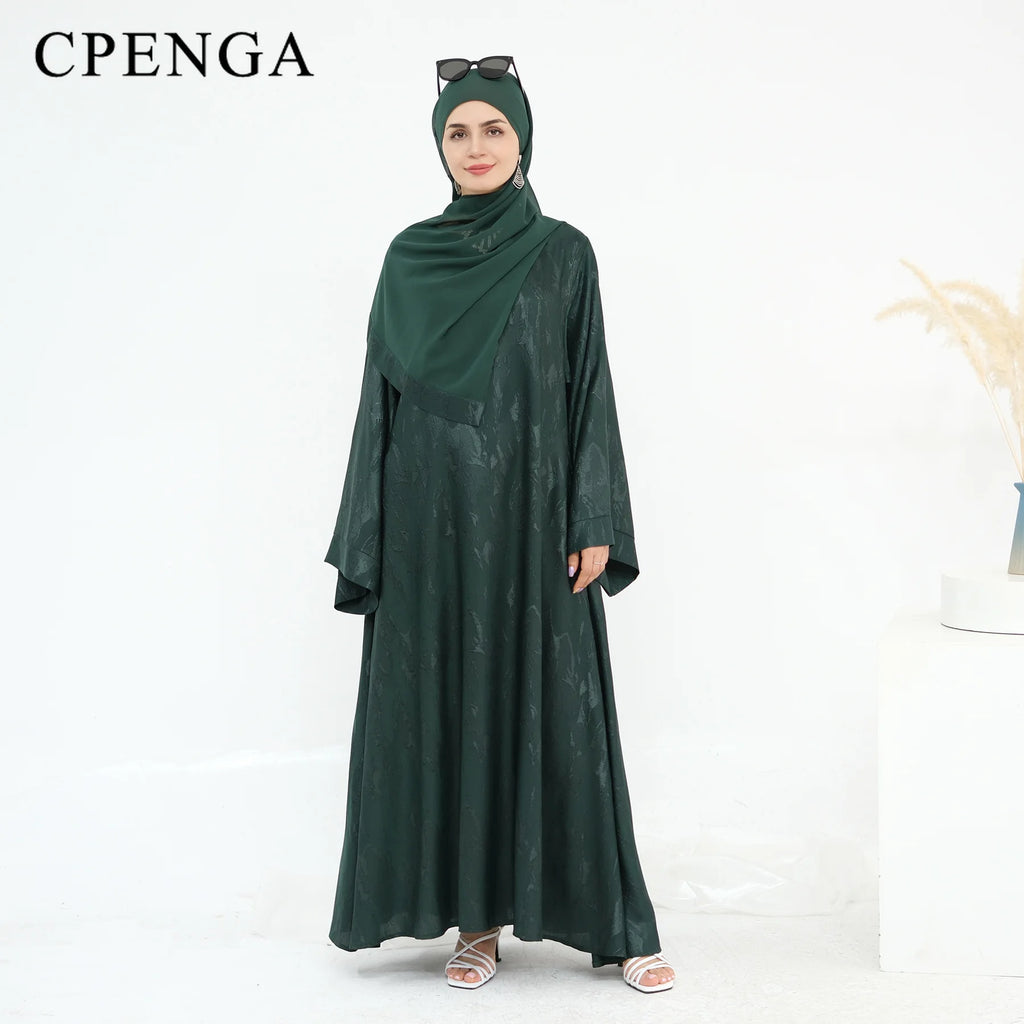 Stylish Abaya Dress for Muslim Women Turkey Inspired Modest Floral Jacquard Long Sleeve Prayer Gown Elegant Fall Islam Clothing