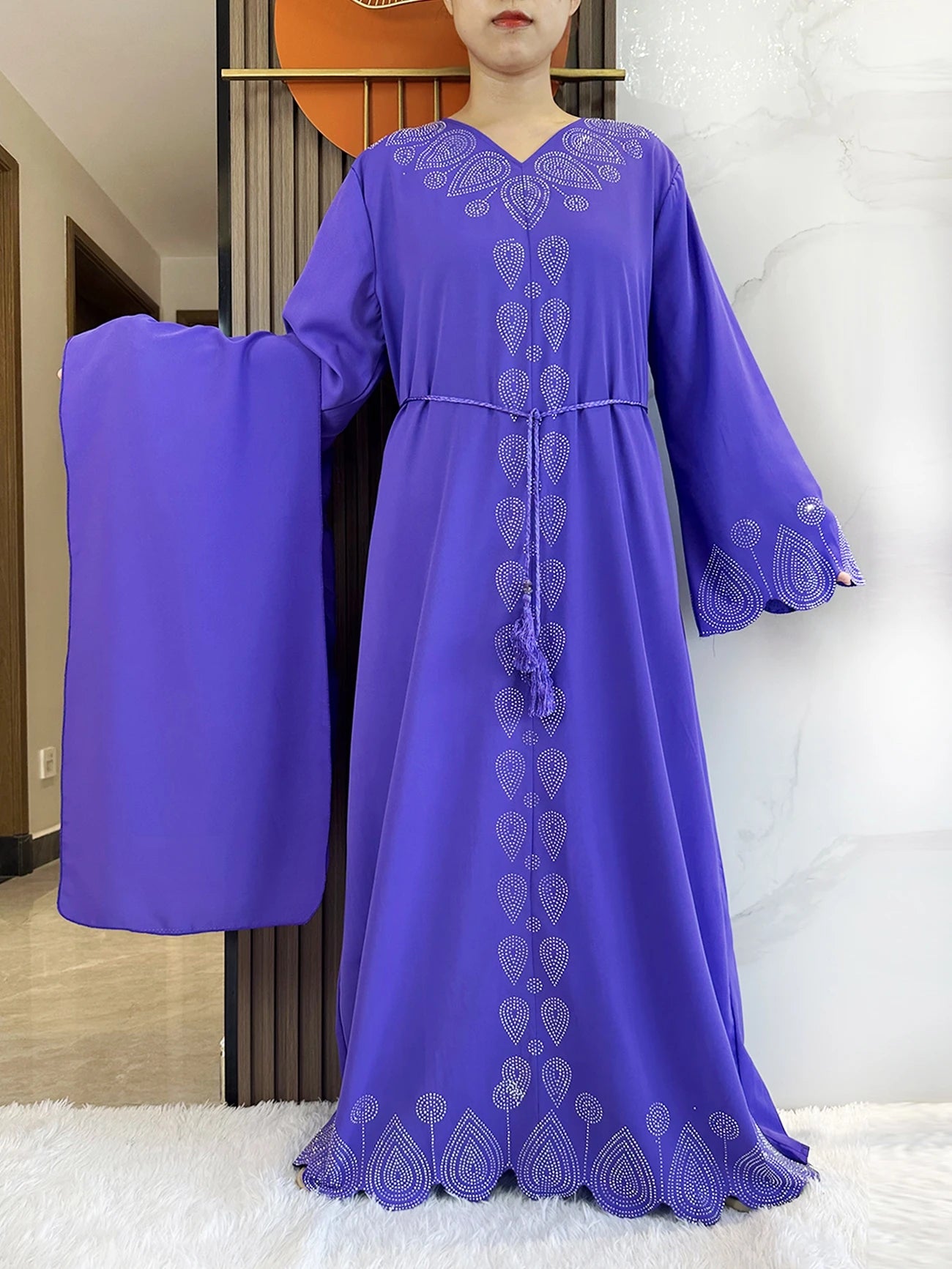 New 2024 Dubai Diamond Muslim Modest Dress for Women Elegant Arabic Femme Hijab Abaya 2024 Islamic Long Sleeve Turkey Clothing