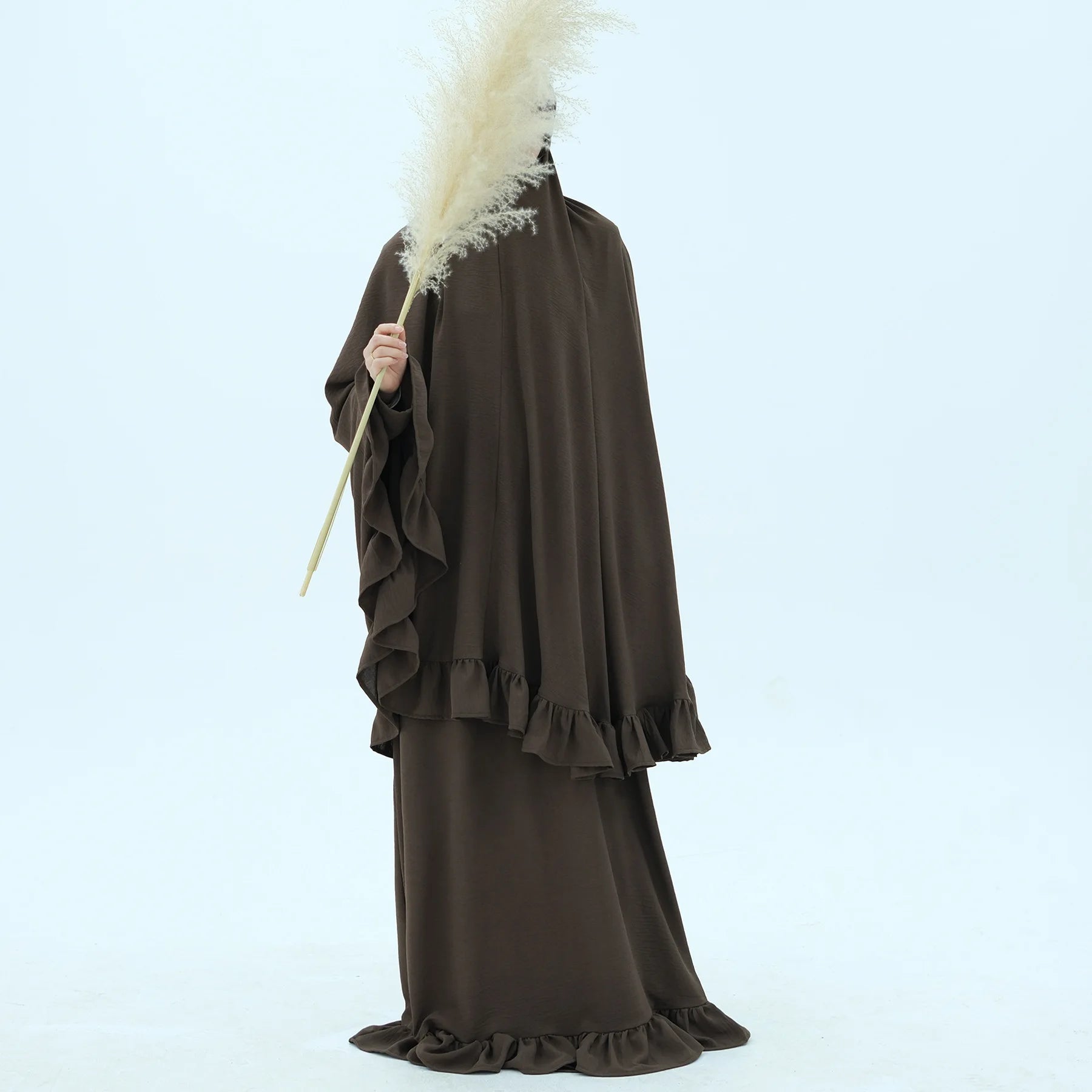 Muslim Set Hijabi Ruffles Jilbab 2 Piece Set Extra Long Khimar Scarf  Abaya Dress Dubai Muslim Women Islamic Prayer Clothes Suit