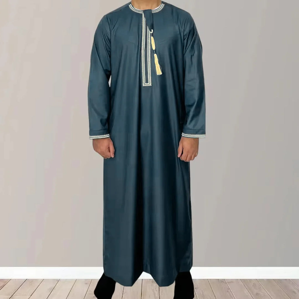 New Men's Muslim Fashion Abayas Dress O Neck Long Sleeve Pullover Kaftan Pakistan Saudi Arab Caftan Islamic Clothing Prayer Robe